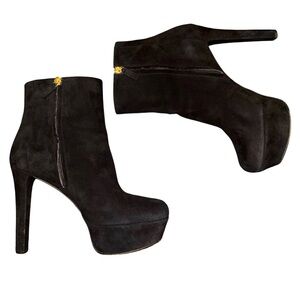 Gucci Black Suede Platform Ankle Boots Size 39 Classic